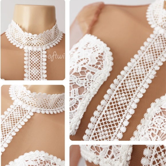 Ivory Nude Crochet Lace Mock Illusion Sheath Dress - Picture 4 of 8